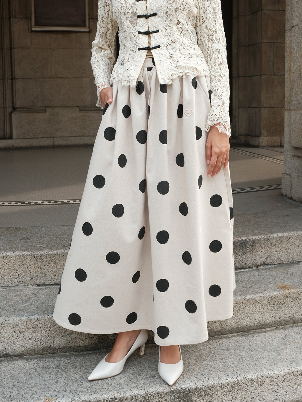 Dot Skirt - Beige Ecru