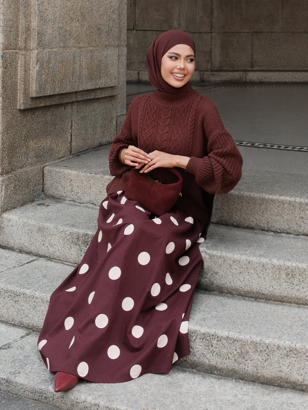 Dot Skirt - Burgundy Merlot
