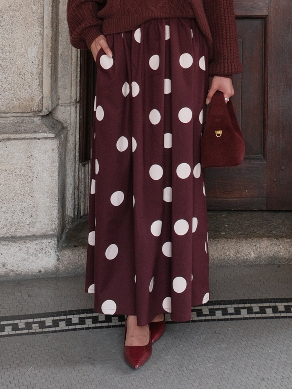 Dot Skirt - Burgundy Merlot