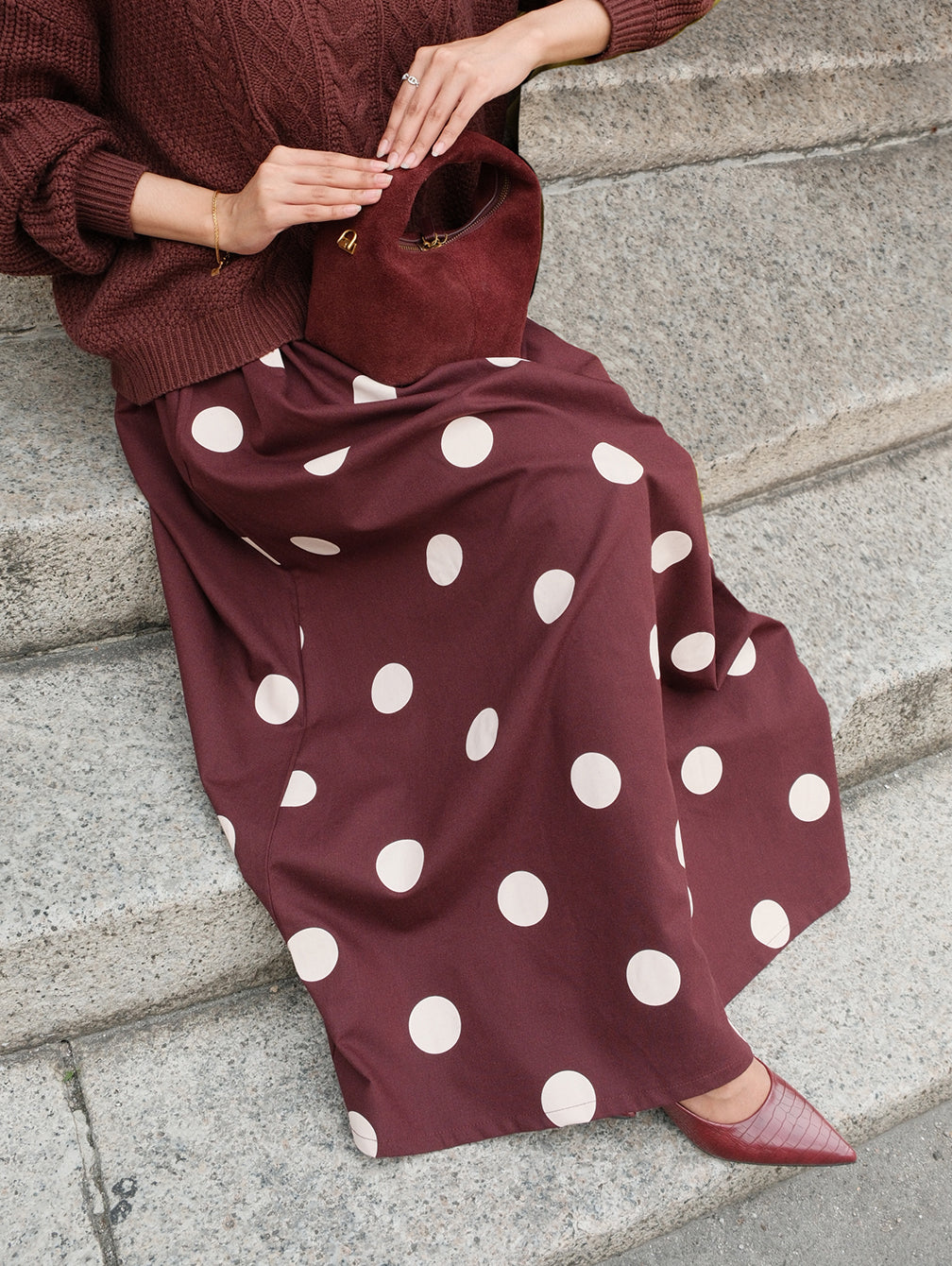 Dot Skirt - Burgundy Merlot