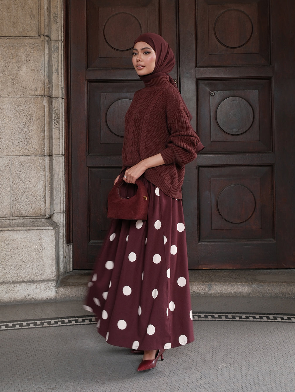 Dot Skirt - Burgundy Merlot